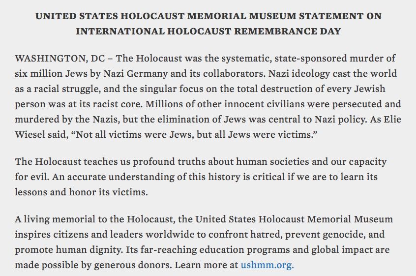 Official statement from the United States Holocaust Memorial Museum