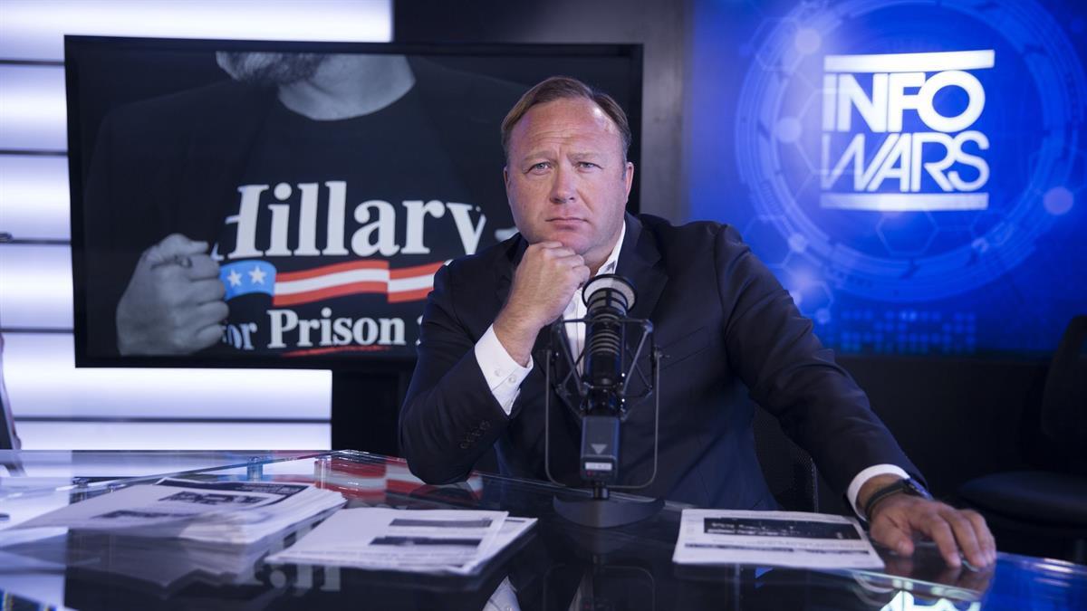 Alex Jones on the set of his fake news show Infowars