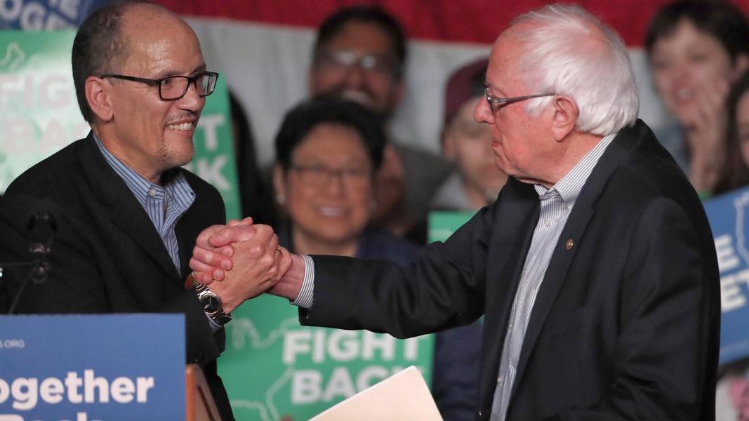 DNC Chair Tom Perez and Senator Bernie Sanders (D-VT) in Salt Lake City, Utah — April 21, 2017 (Getty Images)