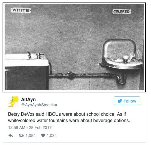 A Twitter user’s response to the HBCU/DeVos debacle