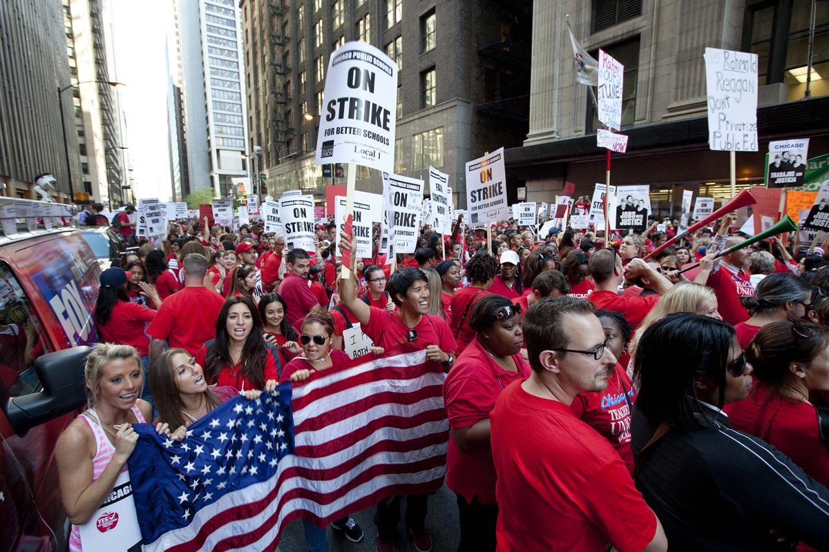 Thousands of public school teachers on strike in Chicago — September 2012 (AP Photo/Sitthixay Ditthavong, File)