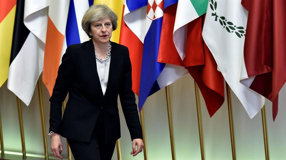 Prime Minister Theresa May, on her own. (Reuters/Eric Vidal)