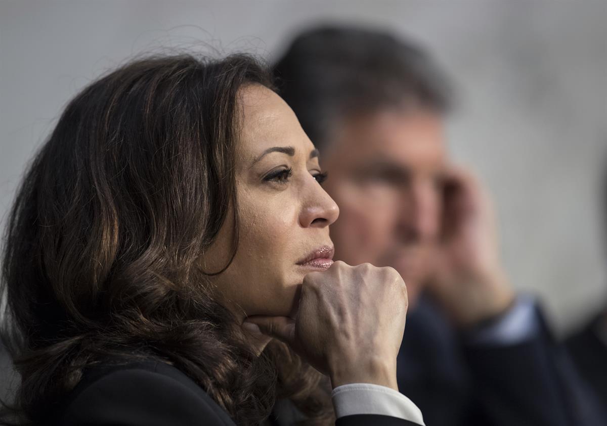 Sen. Kamala Harris, D-Calif., listens to testimony from top national security chiefs during a Senate Select Committee on Intelligence hearing Capitol Hill in Washington — June 7, 2017. (AP/J. Scott Applewhite)