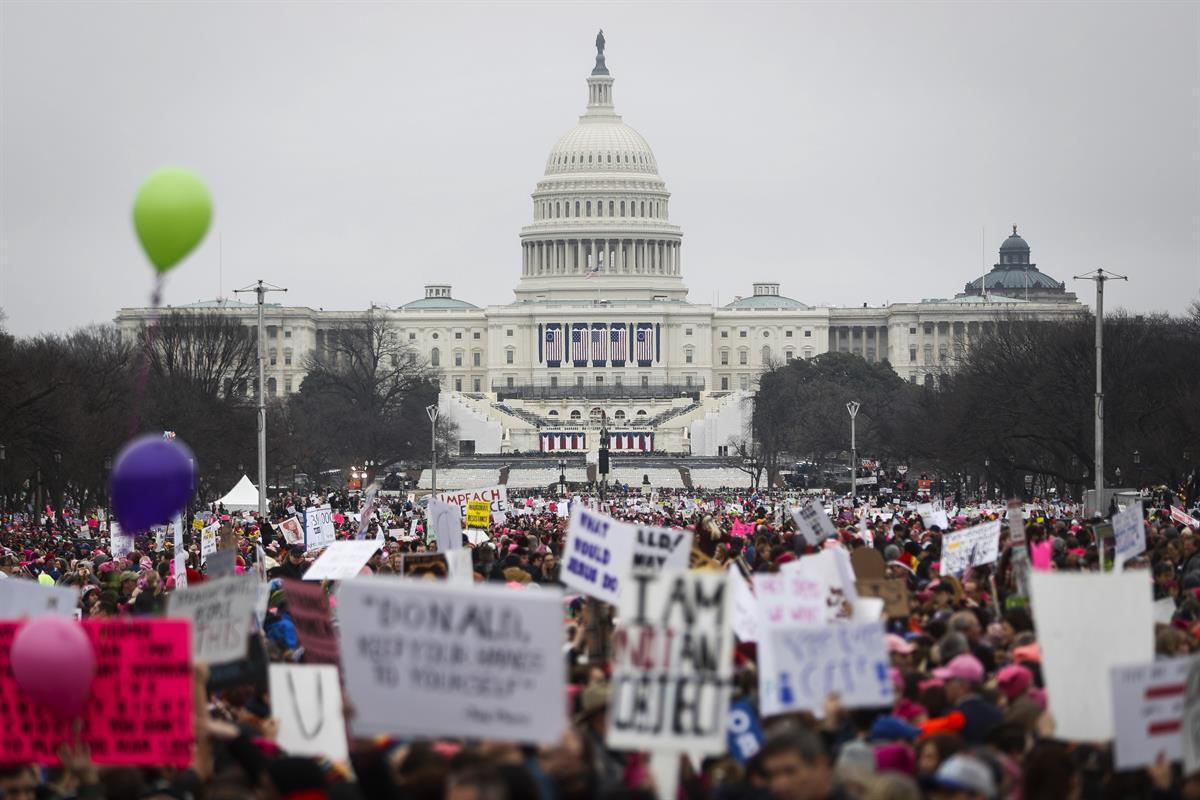 Protesters gather on the National Mall for the Women’s March on Washington during the first full day of Donald Trump’s presidency<strong><p class=