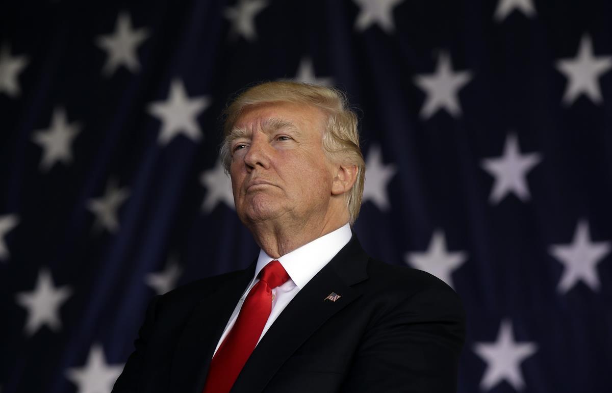 President Donald Trump addresses U.S. military troops and their families at the Sigonella Naval Air Station, in Sigonella, Italy — May 27, 2017 (AP/Luca Bruno)