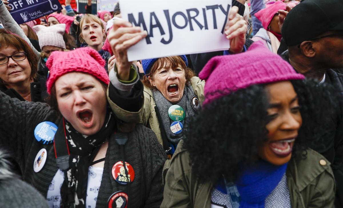 Protesters cheer at the Women’s March on Washington during the first full day of Donald Trump’s presidency, Saturday, Jan. 21, 2017 in Washington?—?(AP Photo/John Minchillo)
