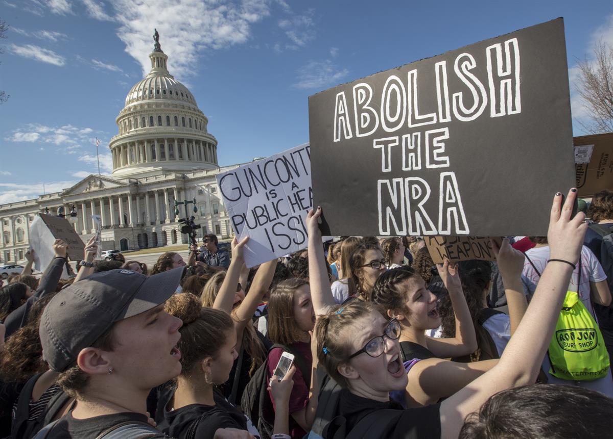 Students from Montgomery County, Md., in suburban Washington, rally in solidarity with those affected by the shooting at Marjory Stoneman Douglas High School in Florida, at the Capitol in Washington— Feb. 21, 2018 (AP Photo/J. Scott Applewhite, File)