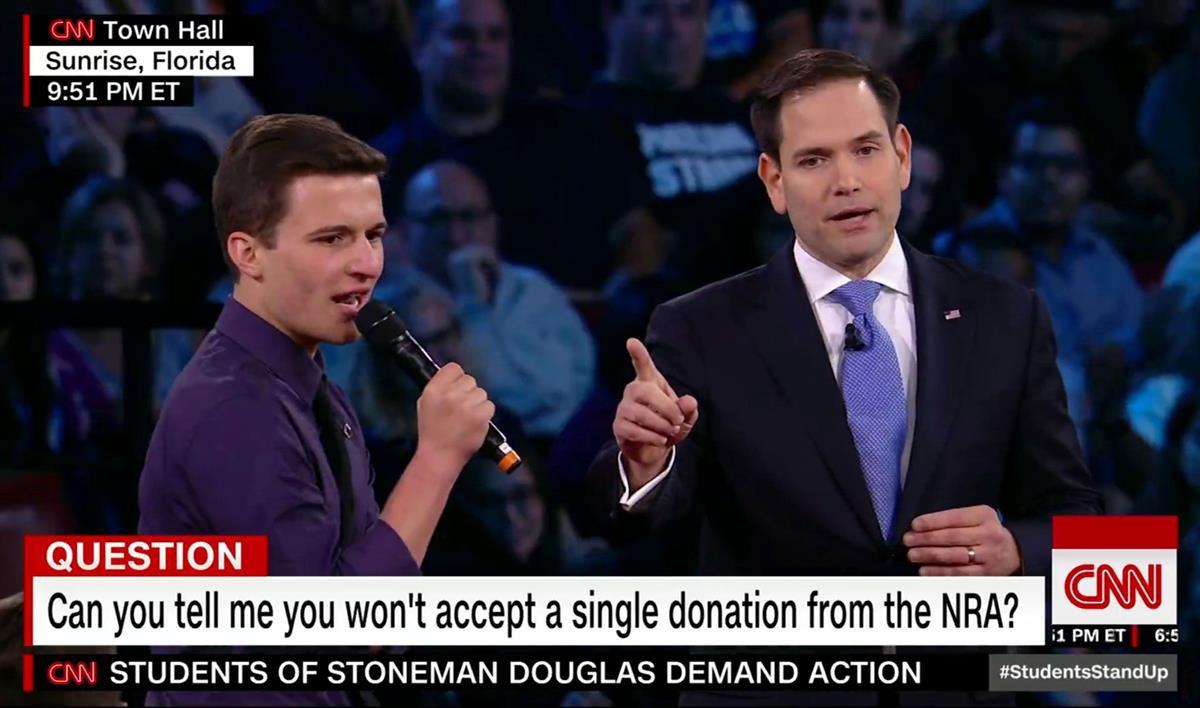Cameron Kasky questions Republican Florida Senator Marco Rubio at the CNN Town Hall